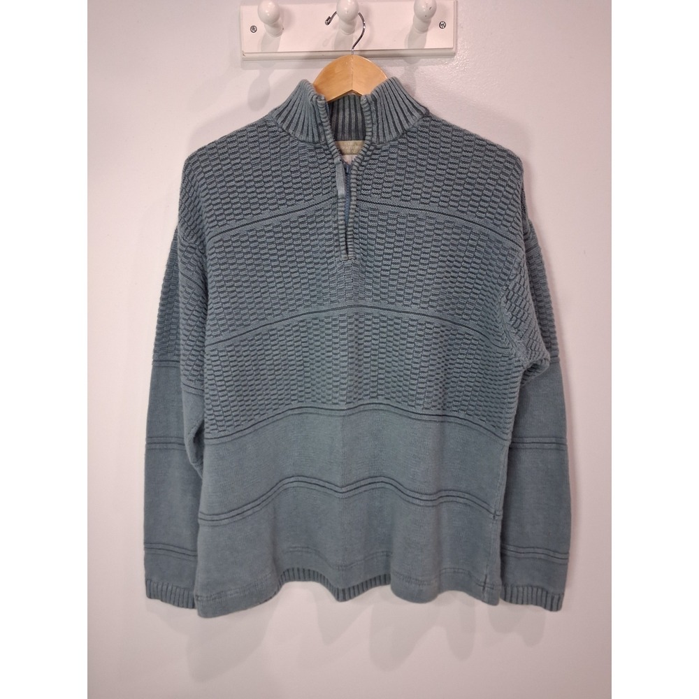 The Territory Ahead Mens Blue Textured Ramie Cotton Quarter Zip Sweater Medium - Picture 2 of 6